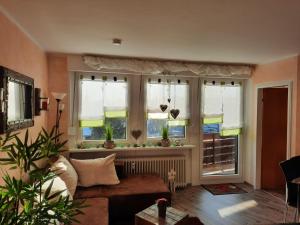 a living room with a couch and a window at Ferienwohnung Lieblingsort im Zentrum Winterbergs in Winterberg