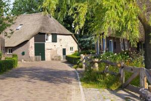a house with a thatched roof and a fence at Camping het Smitske in Drunen