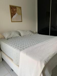 ein weißes Bett in einem Schlafzimmer mit einem Bild an der Wand in der Unterkunft Monte Castelo Gravatá in Gravatá
