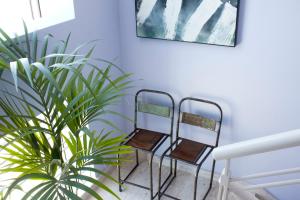 um par de cadeiras sentadas ao lado de uma planta em Hotel Bolivar em San Benedetto del Tronto