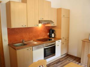 a small kitchen with a sink and a stove at Spacious Apartment in GroBarl with Sauna in Grossarl