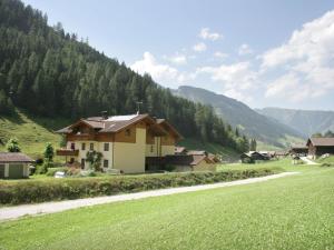 una casa en medio de un campo con una montaña en Apartment in Huettschlag near the ski slopes, en Karteis