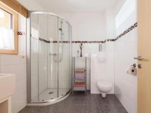 uma casa de banho com um chuveiro e um WC. em Nice apartment at Sonnenkopf in a natural paradise em Dalaas