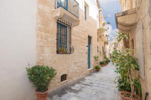 an alley with potted plants on the side of a building at Casa Melita in Rabat