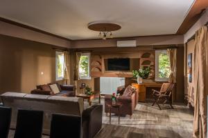 salon z kanapą i telewizorem w obiekcie Villa Vlychada - With Private Pool w mieście Vlikhádha
