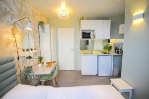 a small apartment with a kitchen and a living room at The Green Room - Duke Housing in Créteil