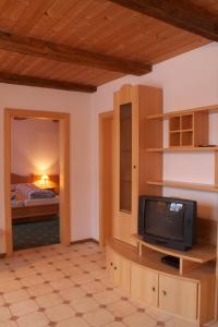 uma sala de estar com televisão e um quarto em Lenzerhof em Lappago