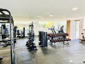 EsteponaAL-1112 2 Bed Alcazaba Lagoon的健身房拥有许多跑步机和机器