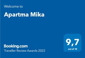 Apartma Mika的证书、奖牌、标识或其他文件