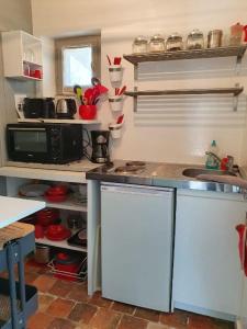 a kitchen with a microwave and a counter top at Ma Chambre d'Amis in Saint-Clément-des-Baleines