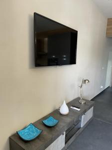 Televízia a/alebo spoločenská miestnosť v ubytovaní Turquoise House