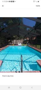 uma grande piscina com água azul em A Touch of Madagascar in Fort Walton Beach with HEATING POOL em Fort Walton Beach