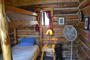 Escalante Outfitters في إيسكالانتي: غرفة نوم مع سرير بطابقين في كابينة خشب