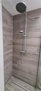 a shower with a shower head in a bathroom at Markellas Apartment in Ampavris +30 photos