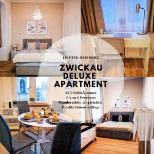 un folleto para un apartamento deluxe zigeru en Zwickau Innenstadt Deluxe Apartment en Zwickau