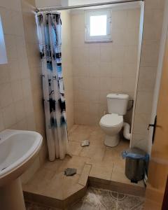 a bathroom with a toilet and a sink at Athanasiadis Studios in Nea Vrasna +27 photos