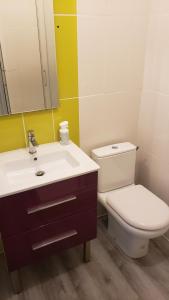 a bathroom with a toilet and a sink and a mirror at Studio spacieux proche plage. Wi-fi, climatisation in Bormes-les-Mimosas