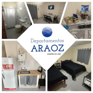 un collage de cuatro fotos de una habitación con baño en Departamentos Araoz en Salta