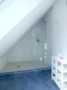 ein Bad mit Dusche im Dachgeschoss in der Unterkunft FeWo 7 im "Haus am Meer" in Boltenhagen