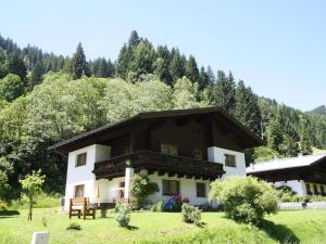 una casa en un campo con árboles en el fondo en Spacious flat near the ski area in Salzburg, en Dienten am Hochkönig