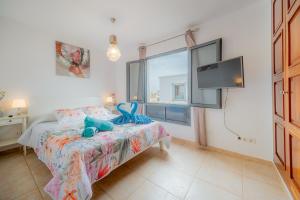 una camera con letto e TV a schermo piatto di Villa Jasmine a Playa Blanca