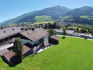 ニーダーンジルにあるTraditional Holiday Home with Sauna in Niedernsillの山々を背景にした家屋の頭上