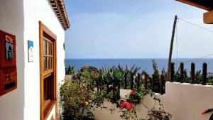 a fence with plants and the ocean in the background at Manos de Oro in Los Sauces