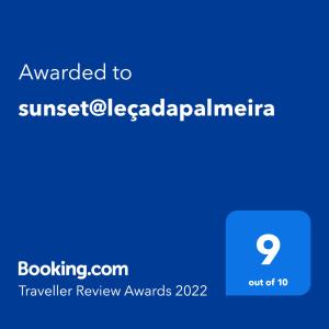 a screenshot of a text box with the words awarded to sunsetaldoaldoaldo malaria at sunset@leçadapalmeira in Matosinhos