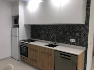 Kuchyň nebo kuchyňský kout v ubytování Acogedor apartamento a 100 mtr de la playa, 1 dormitorio y salón con sofá cama