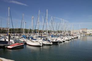 里斯本的住宿－Stay in a Boat - Lisboa，停靠在港口的一群船