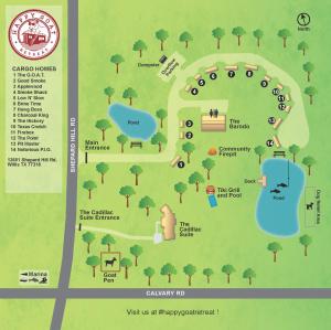 un mapa de un parque con árboles en Happy Goat Retreat, en Willis