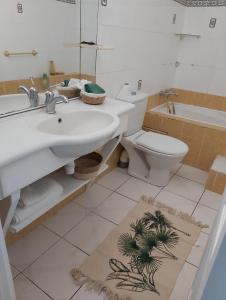 La salle de bains est pourvue d'un lavabo et de toilettes. dans l'établissement Le Biabiany, à Bouillante