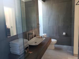 a bathroom with a sink and a toilet at CaLu Hotel en La Laguna, Santa María del Oro in La Laguna