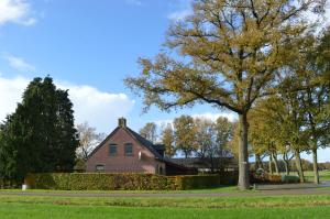 une maison avec un arbre en face dans l'établissement Huize Ouwervelden, à Wouwsche Plantage