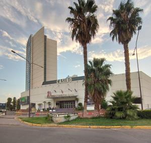 a building with palm trees in front of it at Departamentos Kairos H in Mendoza