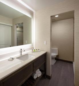 ein Badezimmer mit einem Waschbecken, einem Spiegel und einem WC in der Unterkunft Marina del Rey Hotel in Los Angeles