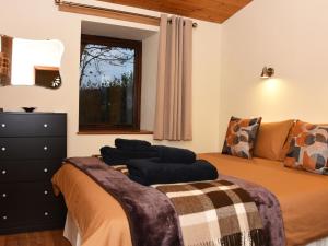 a bedroom with two beds and a window at Sycamore Lodge in Rhayader