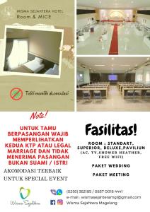 a flyer for a event in a room with tables and chairs at wisma sejahtera hotel in Magelang