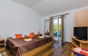 a bedroom with a large bed and a television at 1 Bedroom Awesome Apartment In Gruda in Molunat