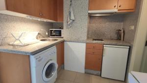 cocina con lavadora y fregadero en Apartamentos Horizonte Estudio (8º-803), en Calpe