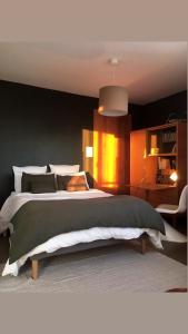 雷恩的住宿－Rennes Appartement design 50's，一间卧室配有一张大床和一把椅子