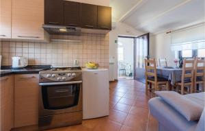 a kitchen with a stove and a table with chairs at Amazing Apartment In Pazin With Wifi in Katun Lindarski