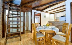 une salle à manger avec une table, des chaises et une échelle dans l'établissement Beautiful Home In Banska Selnica, à Donja Kupčina