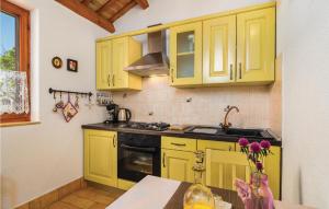 kuchnia z żółtymi szafkami i piekarnikiem w obiekcie One-Bedroom Holiday Home In Bartici w mieście Barbići