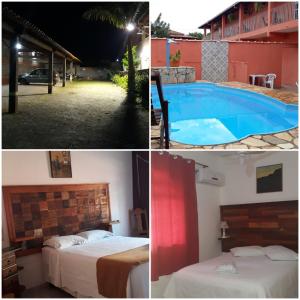 a collage of three pictures of a hotel with a pool at Pouso Mariazinha in Tiradentes
