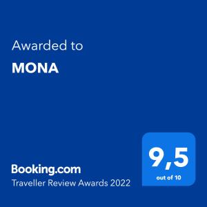 Certifikát, hodnocení, plakát nebo jiný dokument vystavený v ubytování MONA