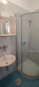 ein Bad mit einer Dusche und einem Waschbecken in der Unterkunft Apartman Alda in Šibenik