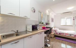 uma cozinha com um lavatório e uma cama num quarto em Nice Apartment In Rukavac With Kitchen em Rukavac