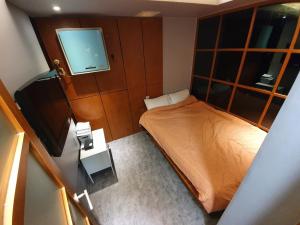 Cette petite chambre comprend un lit et une télévision. dans l'établissement Dalgona Guesthouse, à Séoul