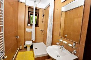 a bathroom with a white sink and a toilet at Complex Stejarul in Tuluceşti +16 photos